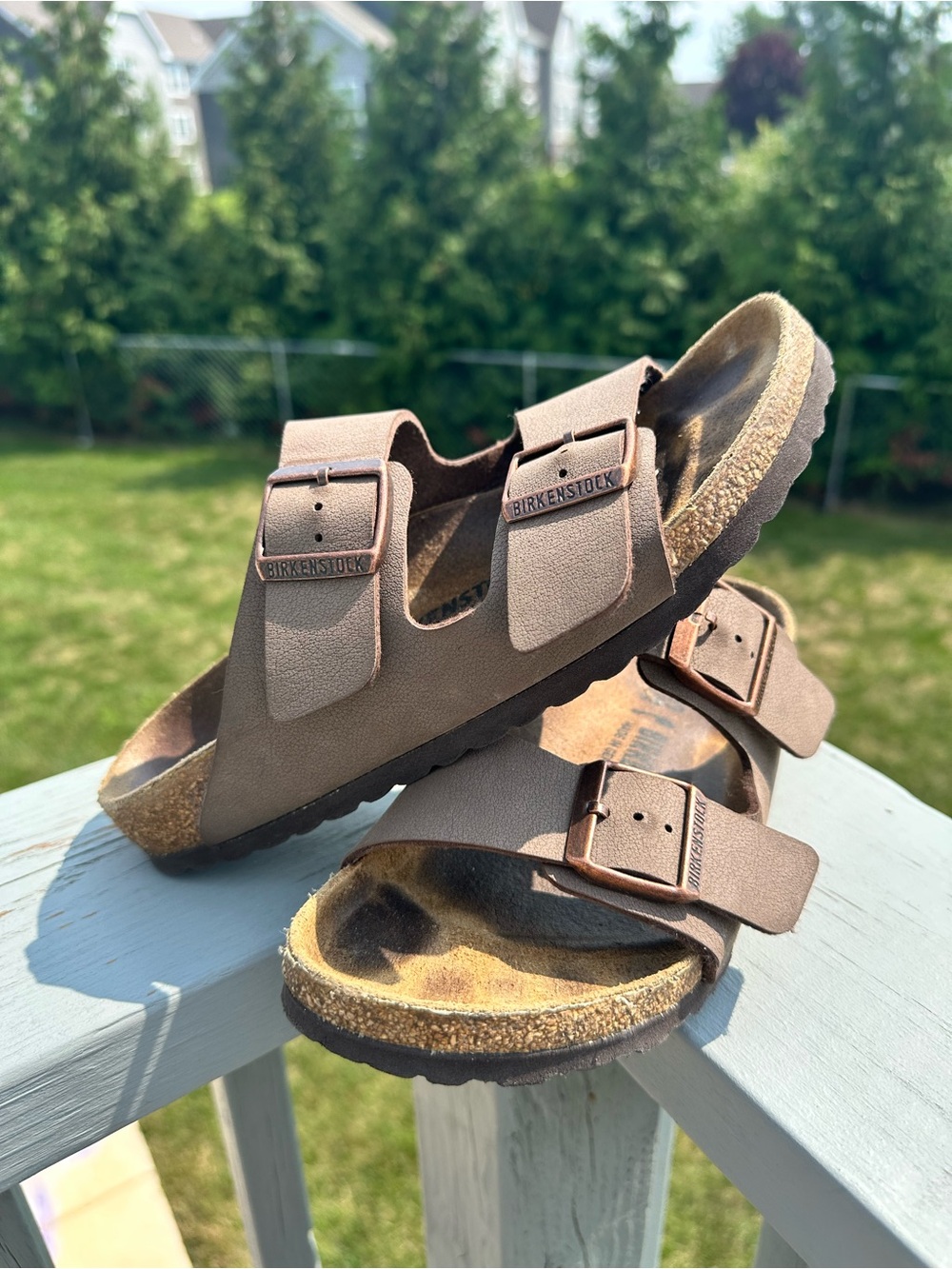 Birkenstock | Arizona Oiled Leather Tobacco Brown Two Strap Sandals | Size 39